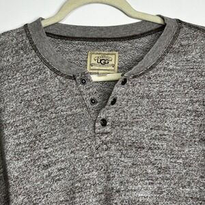 UGG Mens Long Sleeve Henley Shirt Heathered Gray Size L Cotton Blend